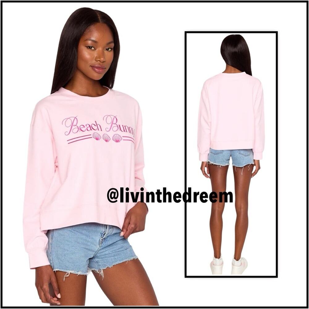 Beach Bunny Embroidered Seashell Sweatshirt - Baby Pink SZ M $64